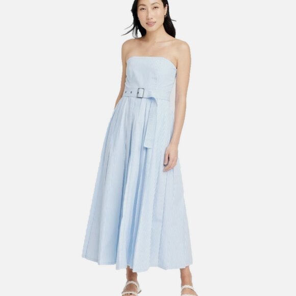a new day Dresses & Skirts - a new day Blue White Striped Sleeveless Belted Midi Dress  6